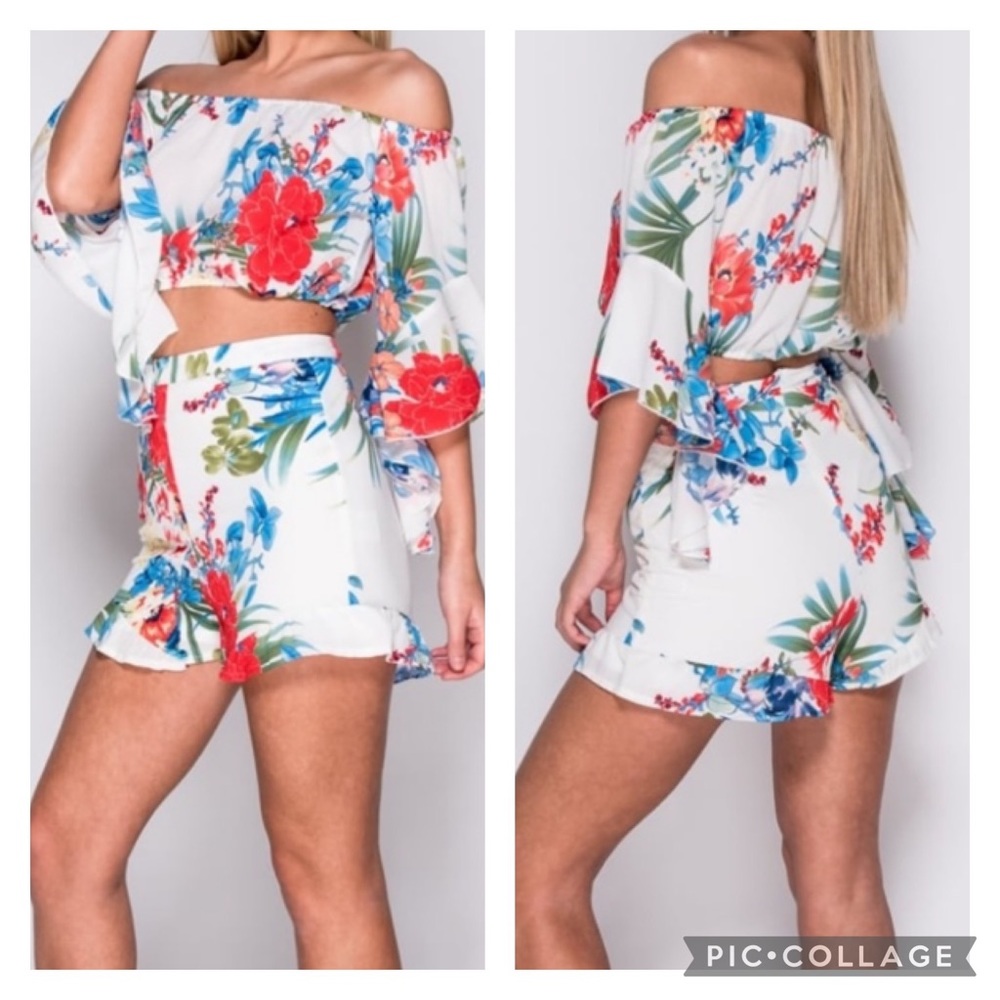 Tropical Floral 2 Piece Set with Top & Shorts